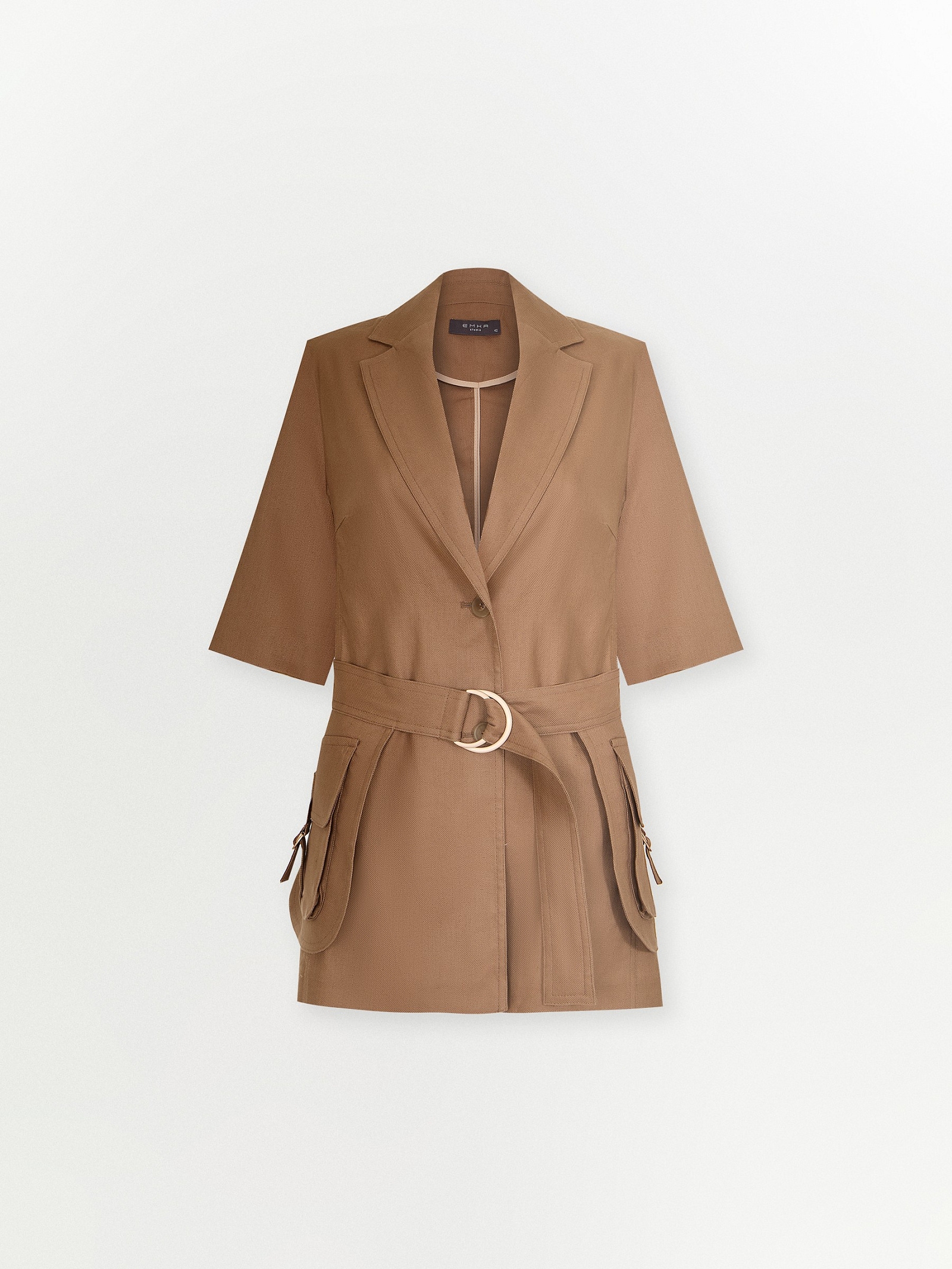 Жакет изо льна с поясом и накладными караманами